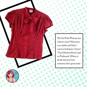 NWOT Heart of Haute Estelle Blouse Red Flowers One-of-a-Kind Print, L